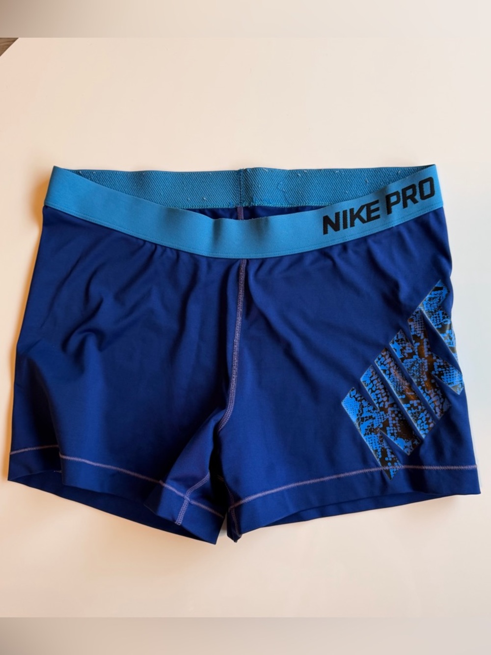 Nike Pro Royal Blue Compression Shorts with Teal Waistband